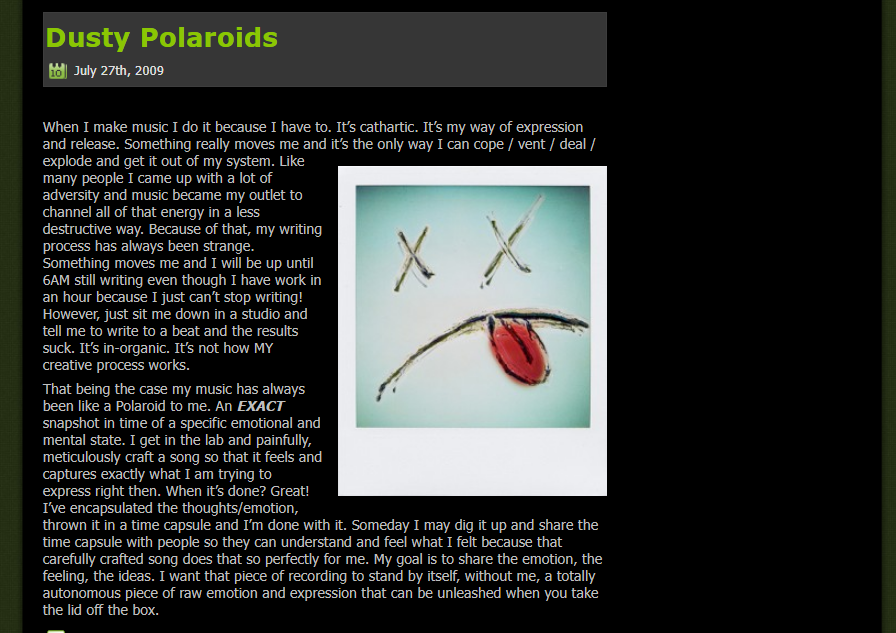 Dusty Polaroids / original July 27 2009 artist statement